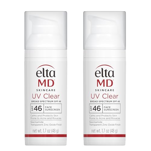 EltaMD UV Clear Face Sunscreen, SPF 46 Oil Free Sunscreen with Zinc Oxide, Protects and Calms Sensitive Skin and Acne-Prone Skin, Lightweight, Silky, Dermatologist Recommended, (2 Pack)