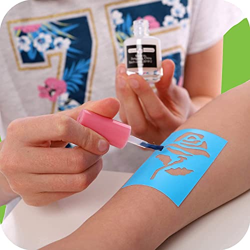 Original Stationery Glitter Tattoo Kit - 33-Piece Multicolor Set, Ages 3-8, 24 Stencils, 6 Color Pots, 2 Brushes & Adhesive - Glitter Tattoos for Kids & Sleepover Party Supplies