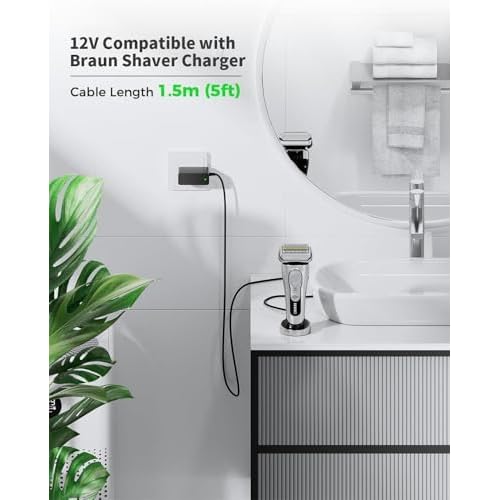 12V Charger Cable Compatible with Braun Shaver Series S3 S5 S6 S7 S8 S9, Beard Trimmer and Epilator Silk-?pil 9 7 5 Wet & Dry Electric Razor Charging Cord for 3 5 6 7 8 9 Pro Pro+