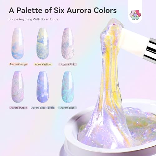 SAVILAND 7Pcs Non-Sticky Solid Builder Nail Kit Aurora Colors - Gel Nail Art Set