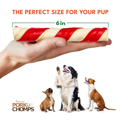 Pork Chomps Baked Pork Skin Dog Chews, 6-inch Twists, Bacon Flavor Wrap, 4 Count (Pack of 2)