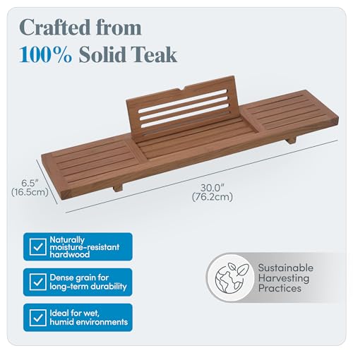 AquaTeak 30" Teak Bathtub Caddy with Book & Tablet Stand