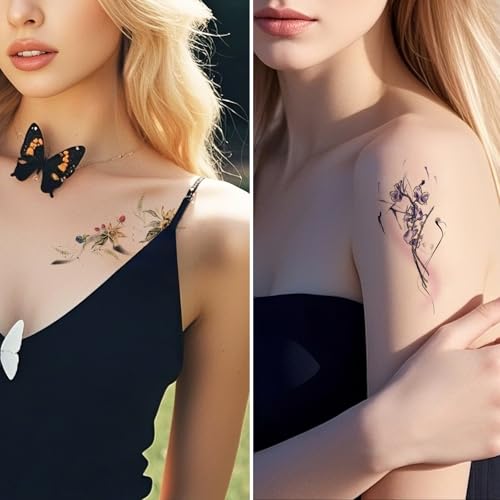 Flower Temporary Tattoo Stickers - 10 Sheets Waterproof