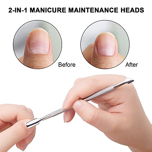 2 Pcs Stainless Steel Double-Ended Cuticle Pusher Set - Manicure & Pedicure Tools - Silver - 1 Pack