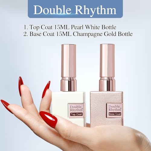 Double Rhythm 2-Piece No Wipe Gel Top and Base Coat Set - 15ml Clear Gloss