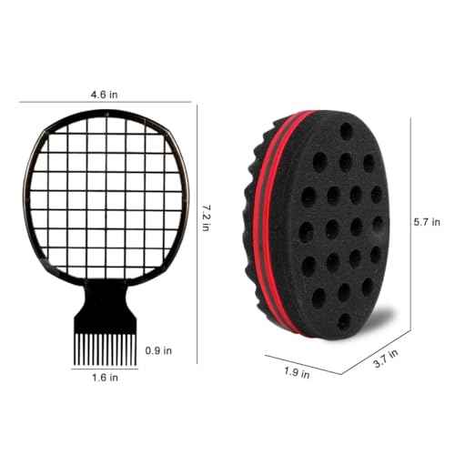 3 Pcs Afro Twist Upgrade Set: Hair Sponge Double-sided and 2 Twist Comb, Curl Sponge Hair Brush for Women Men Barber Personal Styling