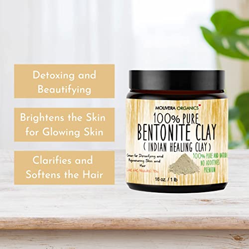 Molivera Organics Bentonite Clay 1 lb Pure Natural