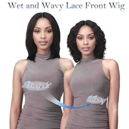 Ombre Curly Wave Lace Front Wigs Wear and Go Glueless Wigs Human Hair Pre Plucked Pre Cut Wet and Wavy Lace Front Wig180% Density T Part Honey Blonde and Brown Mixed Wig(FS4/27,12inch)