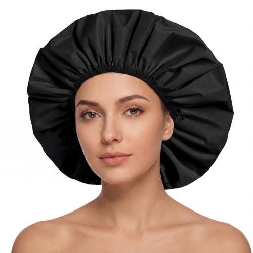 Extra Large Shower Cap for Women | Waterproof Satin Lined