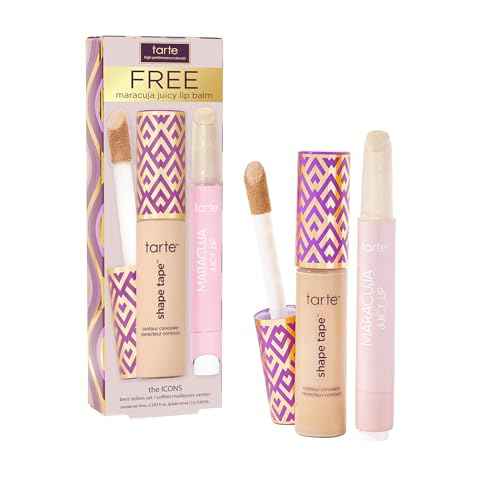 tarte icons shape tape concealer & maracuja juicy lip duo ? Full Coverage Concealer for Dark Circles & Fine Lines with Hydrating Nourishing Lip Gloss Balm, Vegan & Cruelty Free