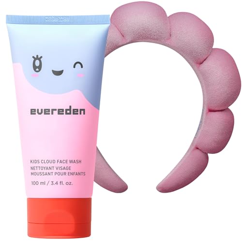 Evereden Kids Cloud Face Wash: Tropical Sorbet, 3.4 fl oz | Adorable Terry Spa & Makeup Headband | Creamy & Fun Skin Care for Kids | Easy-to-Use Face Wash | Non-toxic Skin Care