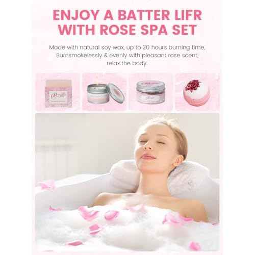 16Pcs Rose Spa Kit - Relaxing Bath & Body Care Gift Set with Bath Bombs & Lotions for Women. The Perfect Mother's Day Birthday Christmas or Thank You Gift for Mom Wife Friend Relaxing Home Spa Set