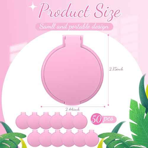 24 Pcs Mini Pink Compact Mirror Bulk for Women Small Round Portable Pink Mirror Makeup Folding Pocket Travel Accessories for Purse Christmas, 2.8 x 2.4 Inch