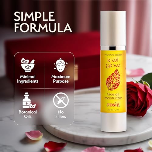 Kiwi Glow Rosie Vegan Face Oil ? Fast-Absorbing Anti-Aging Glow Serum for Balanced Radiant Skin ? Plant-Based Rose Clary Sage Sesame ? Cruelty-Free USA Made ? 1.7 oz