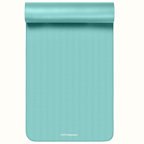 Retrospec Solana Yoga Mat 1" Thick w/Nylon Strap for Men & Women - Non Slip Exercise Mat for Home Yoga, Pilates, Stretching, Floor & Fitness Workouts - Blue Lagoon