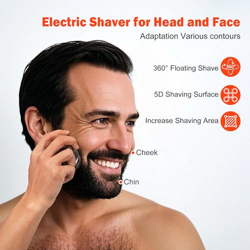 5D Head Shaver for Bald Men, IPX7 Waterproof Electric Shaver with LED Display, 2-Speed Cordless Rotary Razor for Face Nose Beard, Wet/Dry USB-C Charging Gift for Men