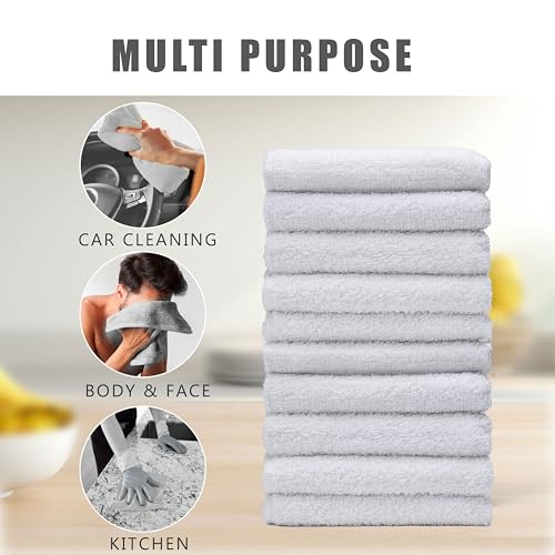 Textila Terry Wash Cloths 12x12 – Pack of 10 White Cotton