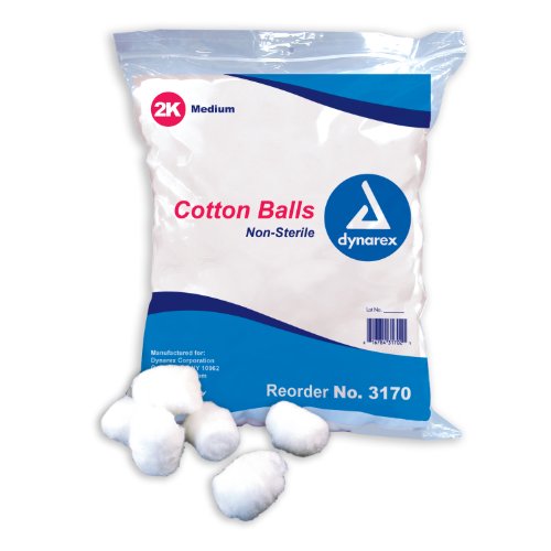 Dynarex Medium Non-Sterile Cotton Balls - 100% Pure Cotton (2000 Count)