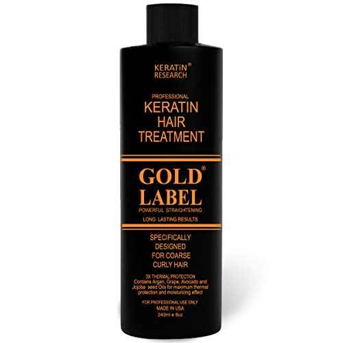 Gold Label Brazilian Keratin Hair Treatment Straightening works on All Hair Types Incl Coarse Thick Dry Frizzy Curly Bleached Dominican Brazilian Indian Strong formula Hair 240ml