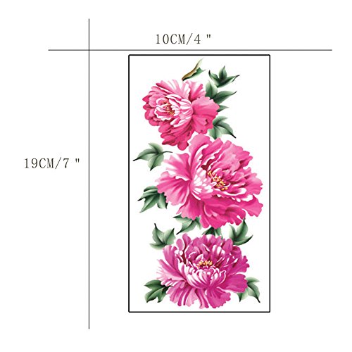 Temporary Tattoos Pink Peony Flower Waterproof Large Transfer Tattoos for Women 5 Sheets