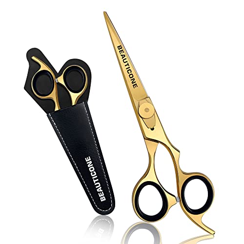 BEAUTICONE Hair Cutting Scissors | Professional Stainless Steel Barber Scissors/Shears | Hairdressing Scissors | Smooth & Sharp Edge Blades - Hair Scissors for Men/Women (Gold)