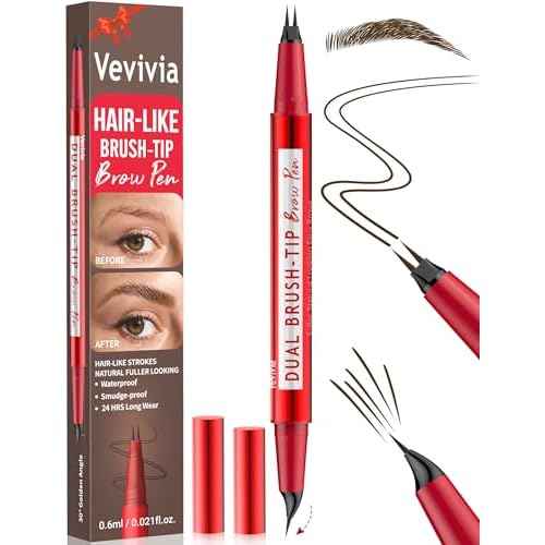 Vevivia Eyebrow Pencils for Women - Eyebrow Pen with Dual-Brush-Tip & Curved Tip for Natural Fuller-Looking Brows, Precise Hair-Like Strokes for All Brow Types, Last All-Day Brow Makeup, Dark Brown
