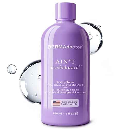 DERMAdoctor Ain't Misbehavin' Dermatologist Formulated Clarifying and Hydrating Toner with Glycolic Acid & Lactic Acid; For Oily and Acne Prone Skin, Pore Minimizer for Face and Body - 6 fl oz