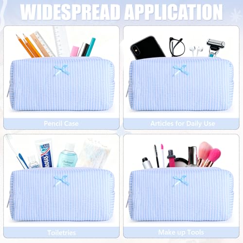 Giesiery 8 Pack Seersucker Makeup Bags - Cute Travel Cosmetic Pouches