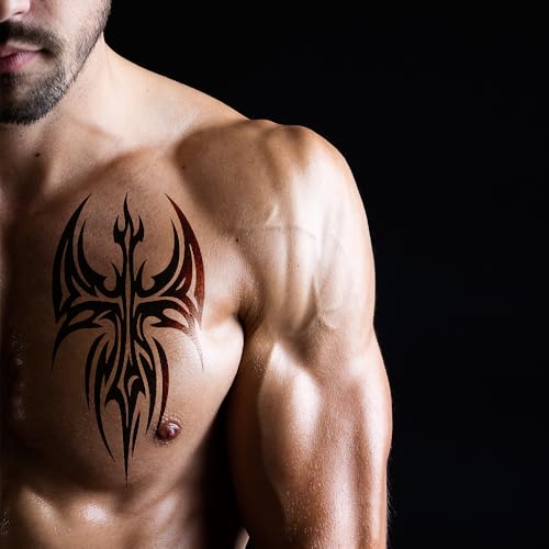 Large Tribal Temporary Tattoos for Men & Women ? 10 Sheets 7.4"x4.7" Black Totem Fake Tattoos, Waterproof Removable Body Art Stickers for Chest, Arms, Shoulders, Legs