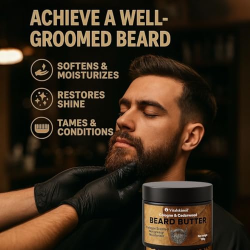Beard Butter for Men, Cologne & Cedarwood Scented, Non-Greasy Conditioning Moisturizer, 4.23 oz