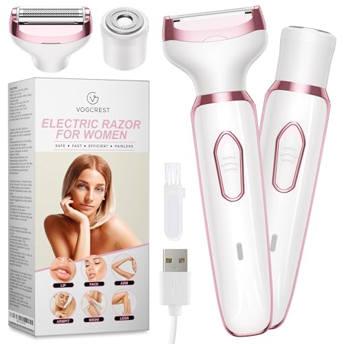 Electric Razor - Shaver - Trimmer for Women: 2 in 1 Painless Body Razors and Facial Hair Remover - Rechargeable Hair Removal Kit for Face Body Leg Bikini Underarm Arm