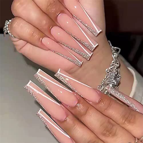 Yivaiks 24 Pcs Advanced Hand Made Customization Press on Nails, Luxurious Rhinestone Design Ballerina Fake Nails，Perfect Accessory for Banquets, Soirees, Parties(GD-004)