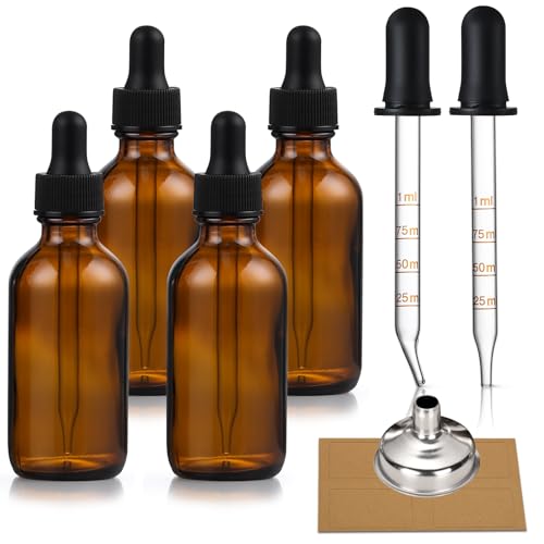 4 Pack 1oz Amber Glass Dropper Bottles - 30ml Dark Brown Tincture Bottles for Essential Oils