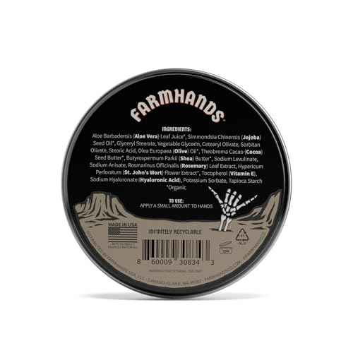 Farmhands Natural & Non-Greasy Hand Cream for Dry, Cracked Hands - No Added Fragrance, Fast-Absorbing with Clean & Organic Ingredients - Repairing Skincare - 2oz Tin