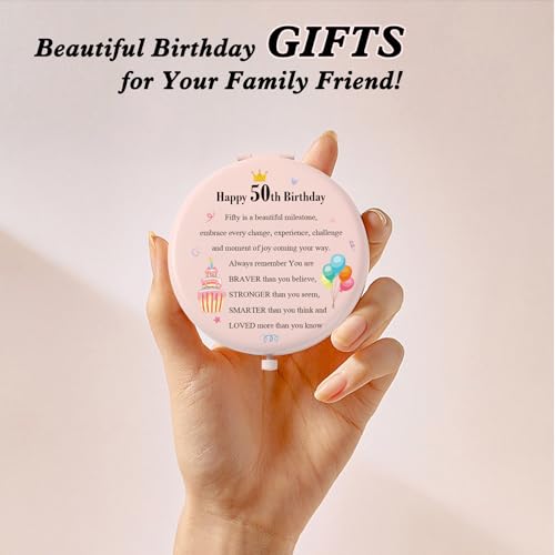 50th Birthday Pink Compact Mirror for Women - Unique Gift for Mom, Grandma, Wife, Sister, Aunt - Ratifyale
