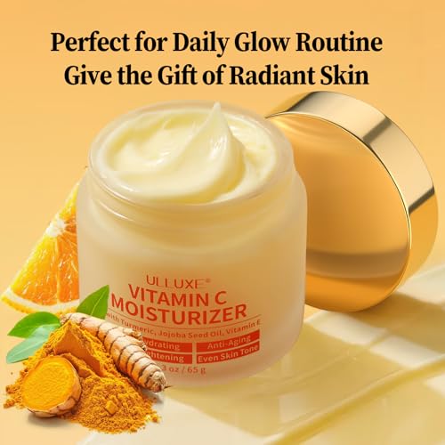 Vitamin C Face Moisturizer, Brightening & Anti-aging Face Cream with Turmeric for Dark Spots, Wrinkles & Uneven Tone, Glowing Skin Care Hydrating with Niacinamide & Squalane for All Skin Types, 2.3 Oz