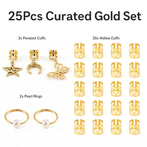 Gold Hair Cuffs for Braids - 25 Pcs Filigree Set