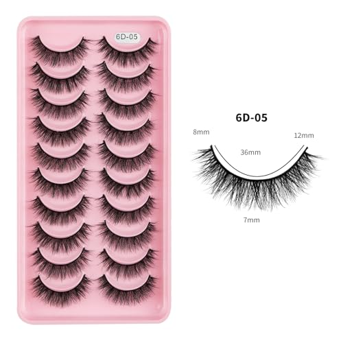 False Eyelashes - 10-Pack Mink Lashes - Wispy Lashes ? Natural Looking Dramatic 3D Effect Fake Lashes ? Fake Eyelashes Kit ? Lightweight False Lashes - Faux Cat Eye Lashes - Lash Strips (6D-05)