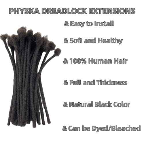 0.8cm Width 10Inch 60 Strands Dreadlock Extensions Real Human Hair 100% Handmade Permanent Loc Extensions Human Hair for Women/Men Can Be Curled and Bleached(width 0.8cm #1B color)