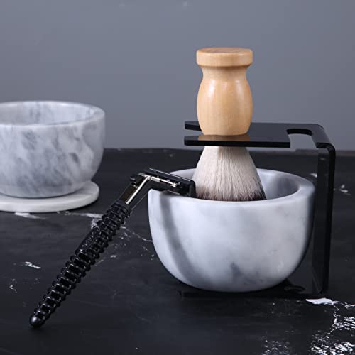 Marble Shaving Bowl for Shaving Soap & Cream, Shave Soap Cup Keep Warm Better, Produce Rich Foam Shaving Mug, Easy to Lather, Shaving Cup Gift for Men(White Grey)