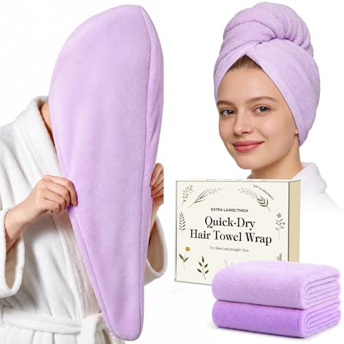 Microfiber Hair Towel Wrap 2 Pack - Fast Drying Anti-Frizz
