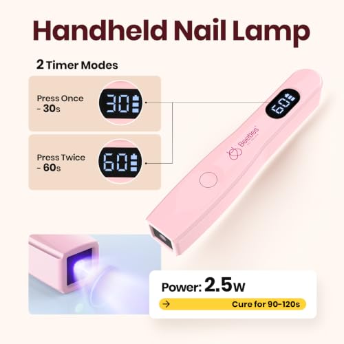 Beetles Builder Gel Nails Kit HEMA-Free with Clear & Nude Gel, Handheld UV/LED Lamp