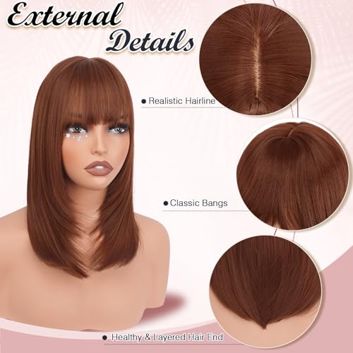 Haloo Auburn Bob Wig with Bangs 16 Inch Heat Resistant