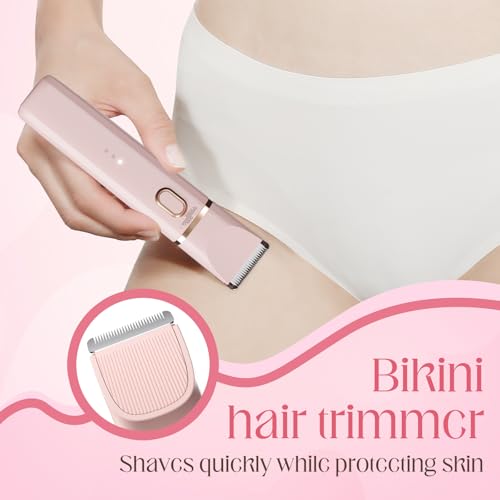 Bikini Trimmer for Women: 3 in 1 Gentle&Painless Electric Razor for Women,120min Cordless Runtime,USB Charge Dock,Ceramic Blade,IPX7 Waterproof Wet & Dry Use &Easy Cleaning Travel Grooming Kit (Pink)