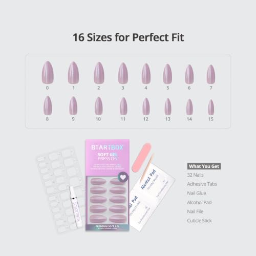 BTArtbox Press On Nails Almond Glitter Purple 32ct