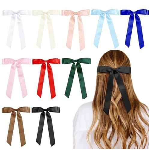 Tobeffect Hair Bows for Women Girls Satin Ribbon Bow, Cute Bow Hair Accessories 10PCS Multicolor