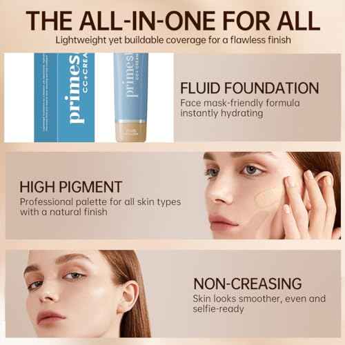 Primeskin Cc Cream for Older Women,Korean Cc Cream, Self Adjusting for Mature Skin, Satin Skin Korean 1.69 Fl Oz/50ml (MEDIUM)