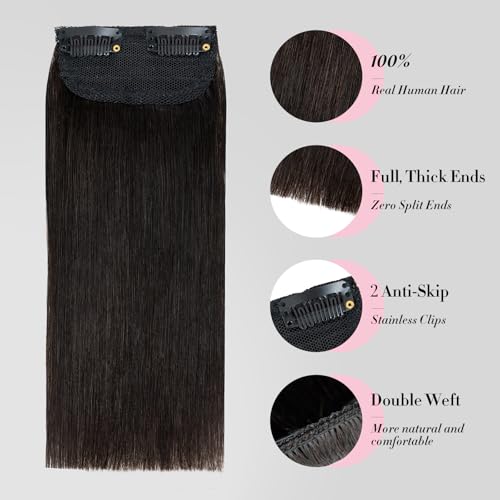 Clip in Short Hair Extensions Real Human Hair,Prokyvity Invisible Human Hair Clip in Extensions Short,(6inch&8inch)4 pieces Mini Extensions for volume or highligh,Natural Black