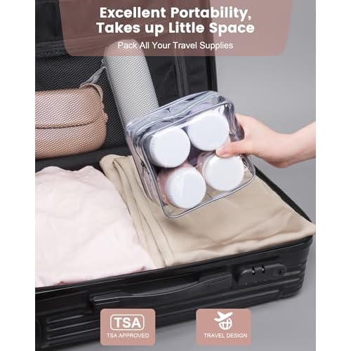 Travel Size Toiletries 8 Pack, TSA Approved 3oz Silicone Squeeze Bottles & Cream Jars with Clear Travel Bag
