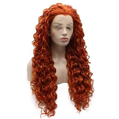 Iwonawig Long Curly Reddish Blonde Heat Friendly Wig Natural Looking Synthetic Lace Front Wig